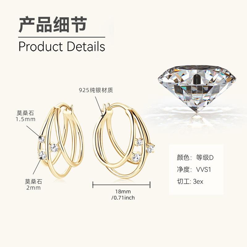 

Новые элегантные и девичьи серьги из муассанита Silvere Glam — модные и универсальные. Серебряные аксессуары для ушей на экспорт 0.08 carat+0.08 carat золотистый