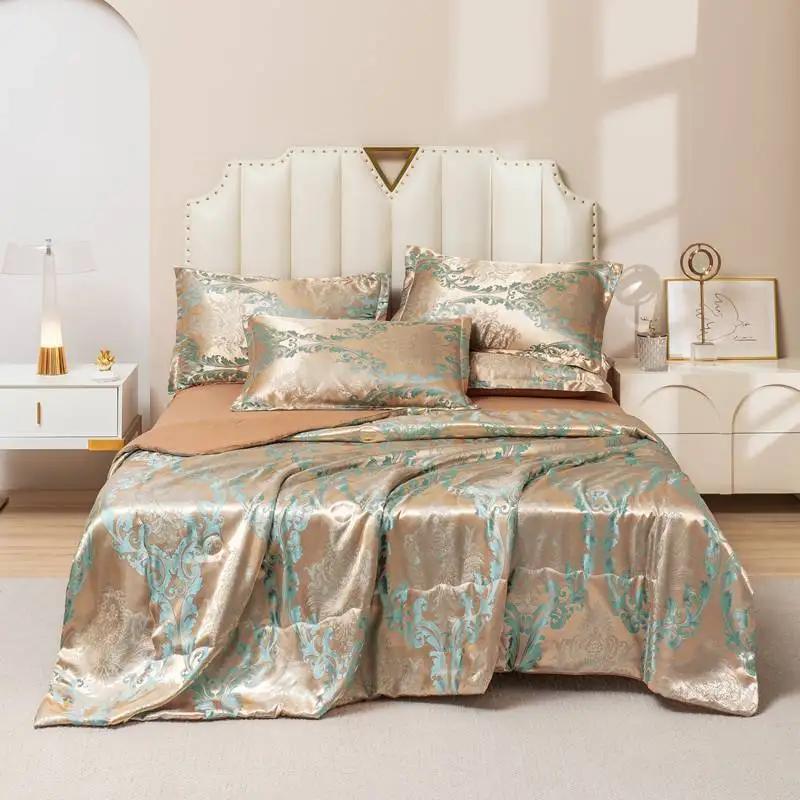 2025 New Light Luxury Silky Jacquard Summer Quilt Solid Color Simple Summer Quilt Four-piece Set Smooth and Machine Washable