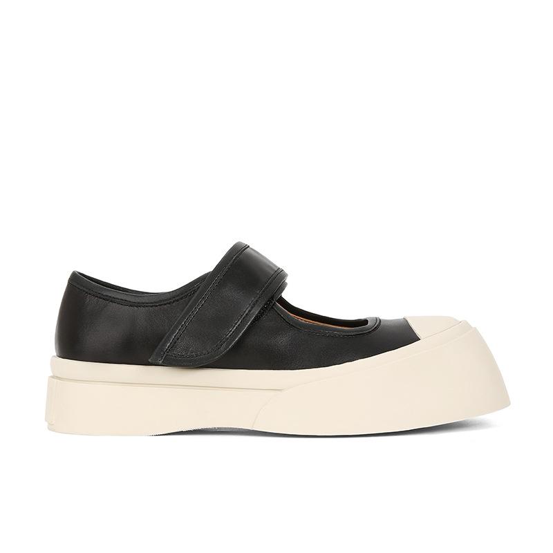 Cowhide version~ Velcro color matching little white shoes muffin platform casual Mary Jane shoes women's big head shoes