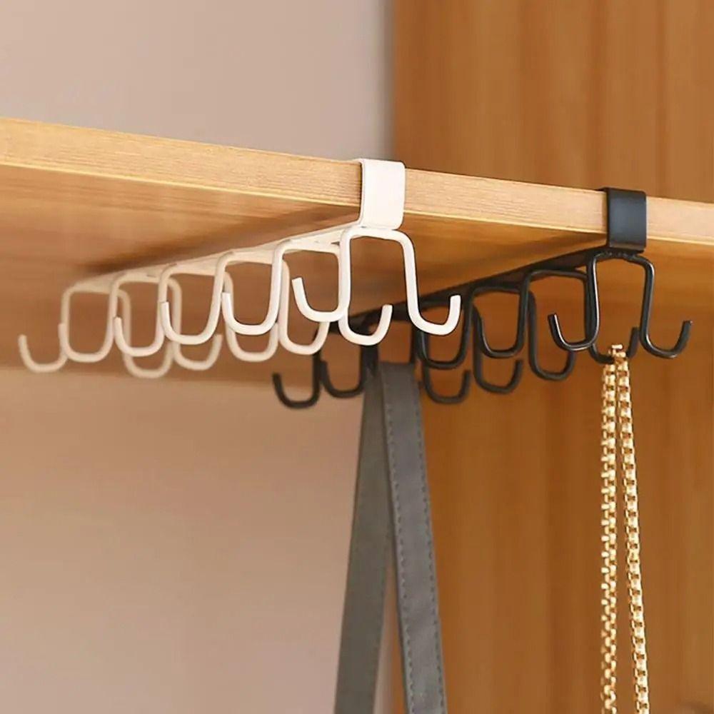 Multifunction Double-row Storage Hook Punch-free Cabinet Metal Shelves Hanging Cup Holder Hooks