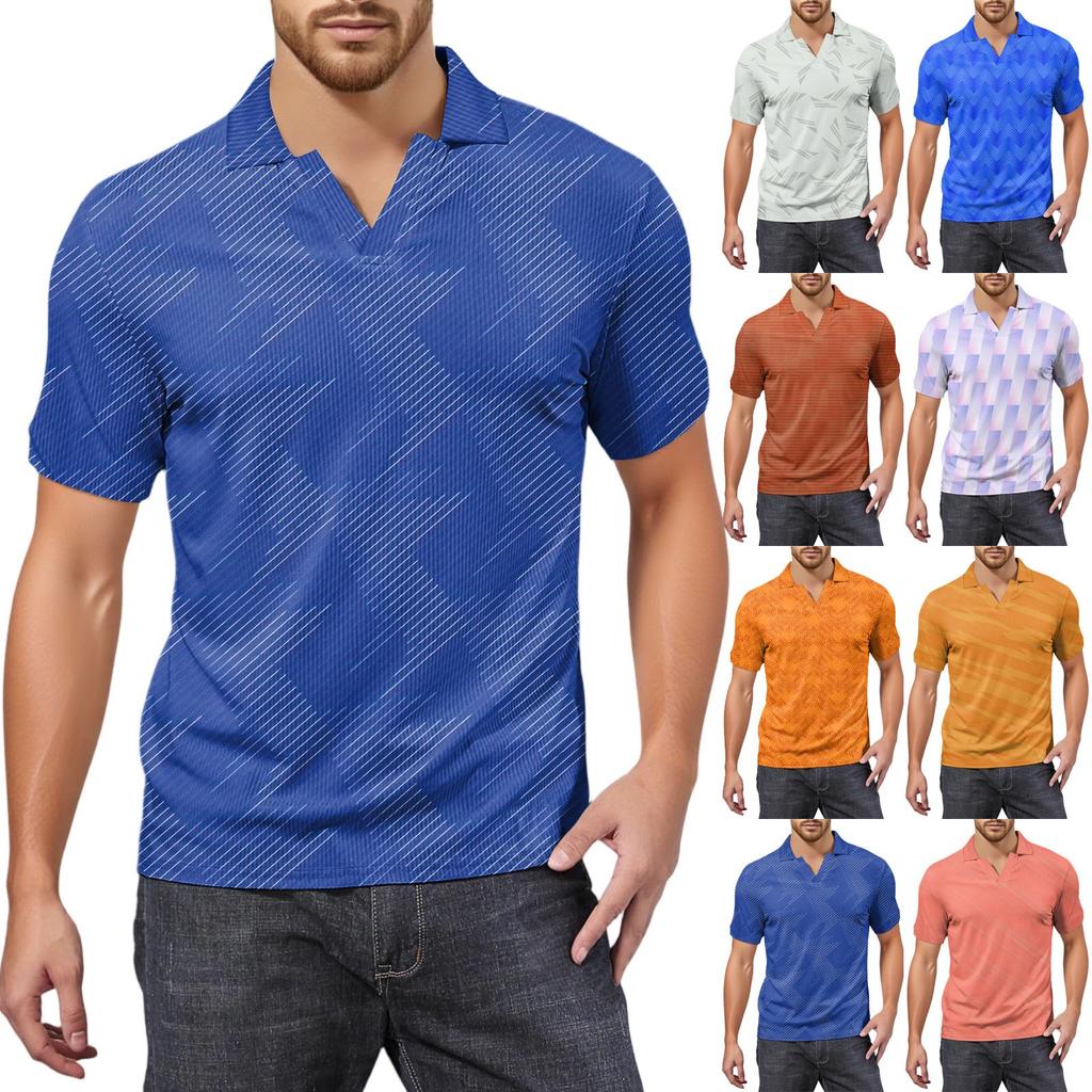 Moda Hombre Top Estampado Cuello en V Manga Corta Camiseta de Golf