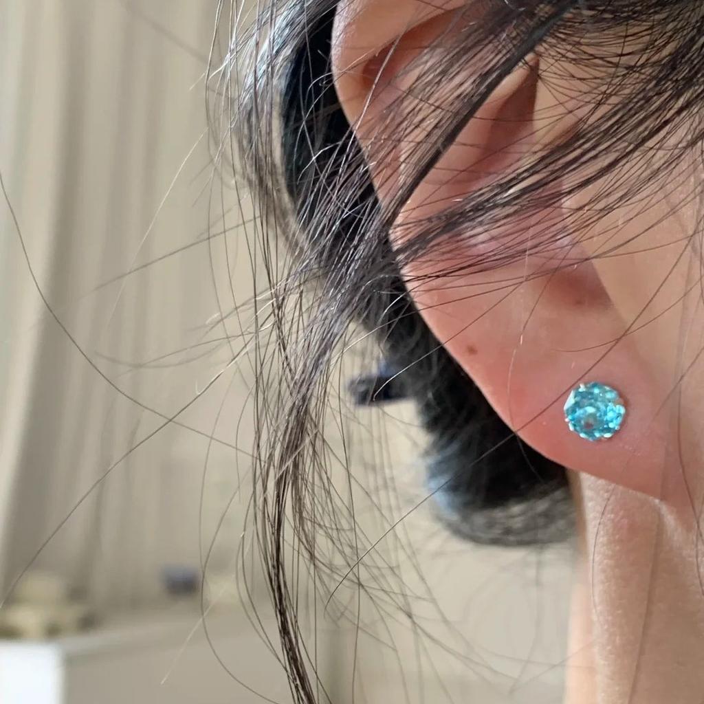 PANJBJ 100% 925 Sterling Silver Blue Zircon Earring for Women Classic Minimalism Office Design Jewelry Gift Dropshipping