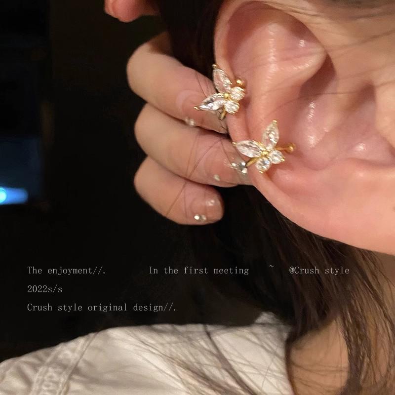 Zircon Butterfly Non-Pierced Ear Clips for Women - Elegant Niche Design Ear Bone Earrings