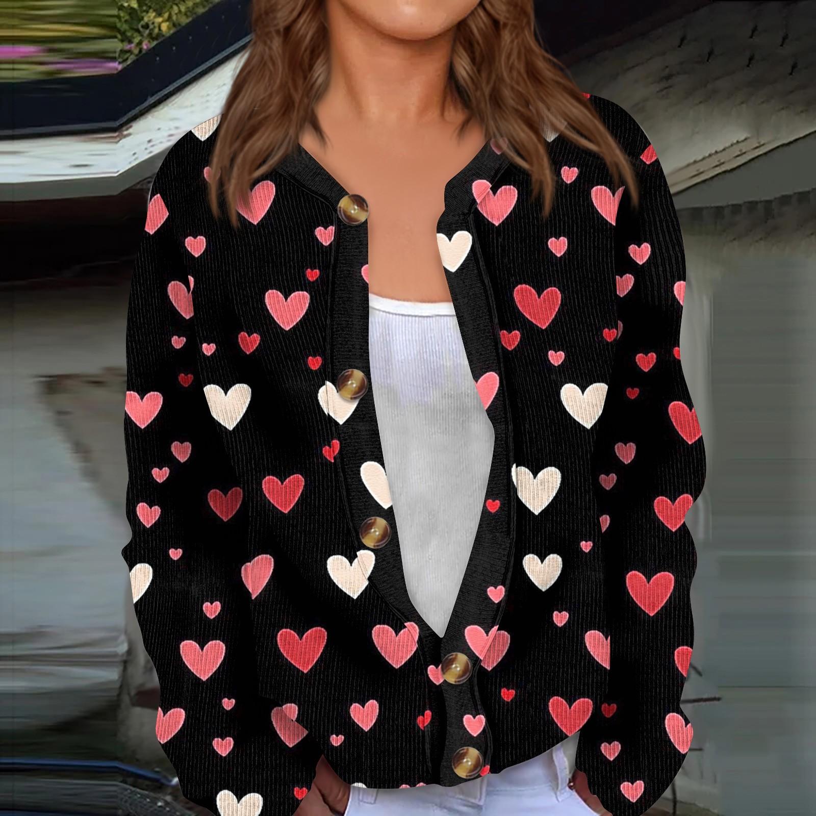 

Женский кардиган с длинными рукавами и принтом ко Дню святого Валентина, жакет на пуговицах S красный