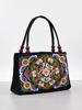 Artful Ethnic Doublesided Embroidered Canvas Handbag With Wooden Bead Accessories For Daily Use
