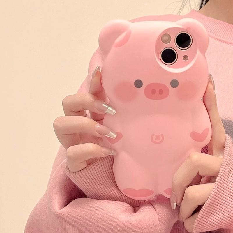 Three-dimensional Pink Pig Suitable for IPhone 15 Promax Mobile Phone Case Cartoon Apple 14Pro Silicone Protective Case