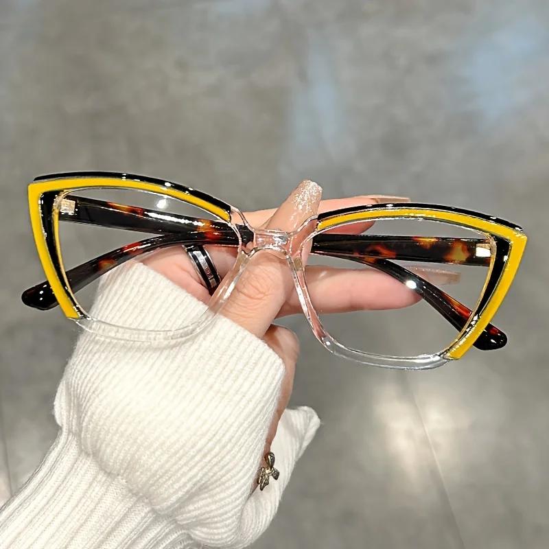 Personalized Cat Eye Clear Splicing Color Glasses Retro Color Block Fashion Decorative Glasses Computer Spectacles for Women