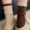 Grey Socks, Women's Autumn and Winter Pure Cotton Mid-calf Socks, Thickened Warm Wool Long Socks, Rolled-up Pile Socks, Winter