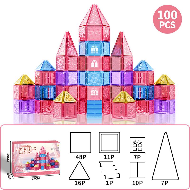 Diamond Flour Magnetic Sheet Building Block Strong Magnetic Block Children'S Early Education Puzzle Diamond Magnetic Toy Building Block