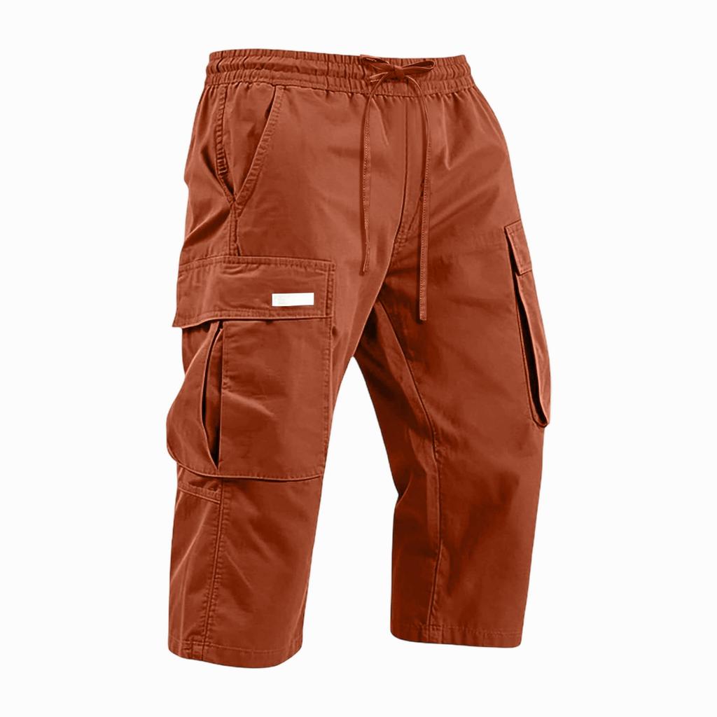 Men's Cargo Shorts Drawstring Waist Multi Pocket Workwear Style Casual Knee Length Trousers Lightweight Durable Fabric