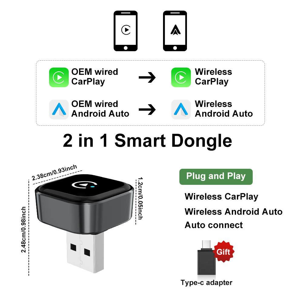 

FLIXIVI 2026 Wireless CarPlay Adapter 2-in-1 Wired to Wireless Dongle for Apple & Android Auto Plug and Play for OEM Wired Cars U10-3