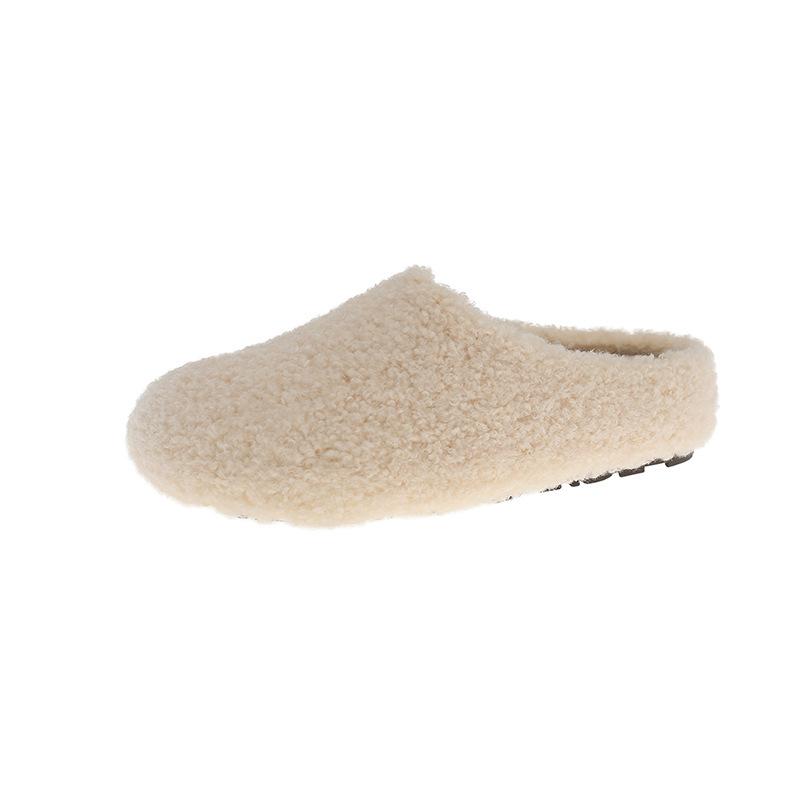 2025 autumn and winter new thick-soled fluffy slippers women's outer wear bag head plush one pedal lazy shoes cotton slippers