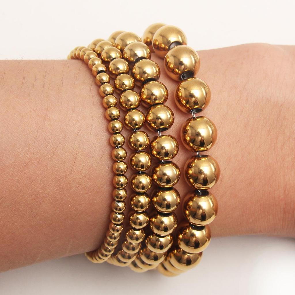 Classic Adjustable Gold, Silver, and Black Stainless Steel Beaded Bracelet (10/8/6/4MM)
