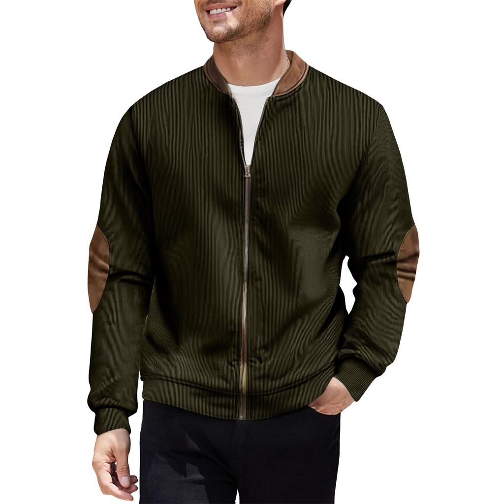 Men's Solid Color Corduroy Zipper Jacket Men's Sports Large Size Casual Jacket