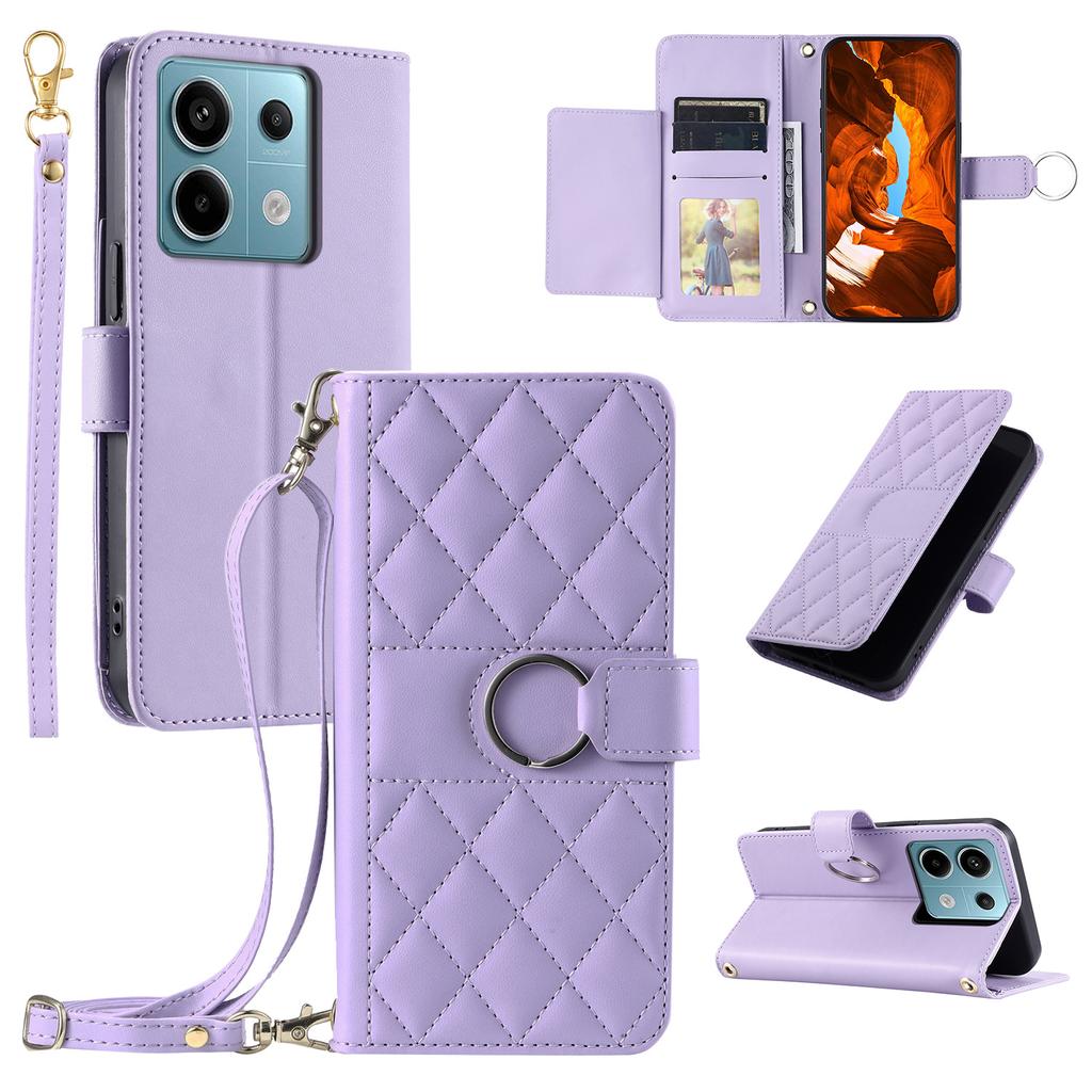 For Xiaomi Redmi Note 13 5G Crossbody Leather Case Ring Buckle Wallet Stand Rhombus Mobile Cover