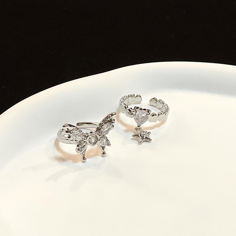 Star Love Glacier Butterfly Opening Ring Female Senior Sense Y2K Sweet Cool Babe Cold Wind Personality Ring