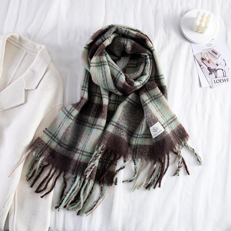 Autumn and winter new imitation cashmere plaid scarf women's high sense Korean version of college style tassel versatile warm shawl scarf