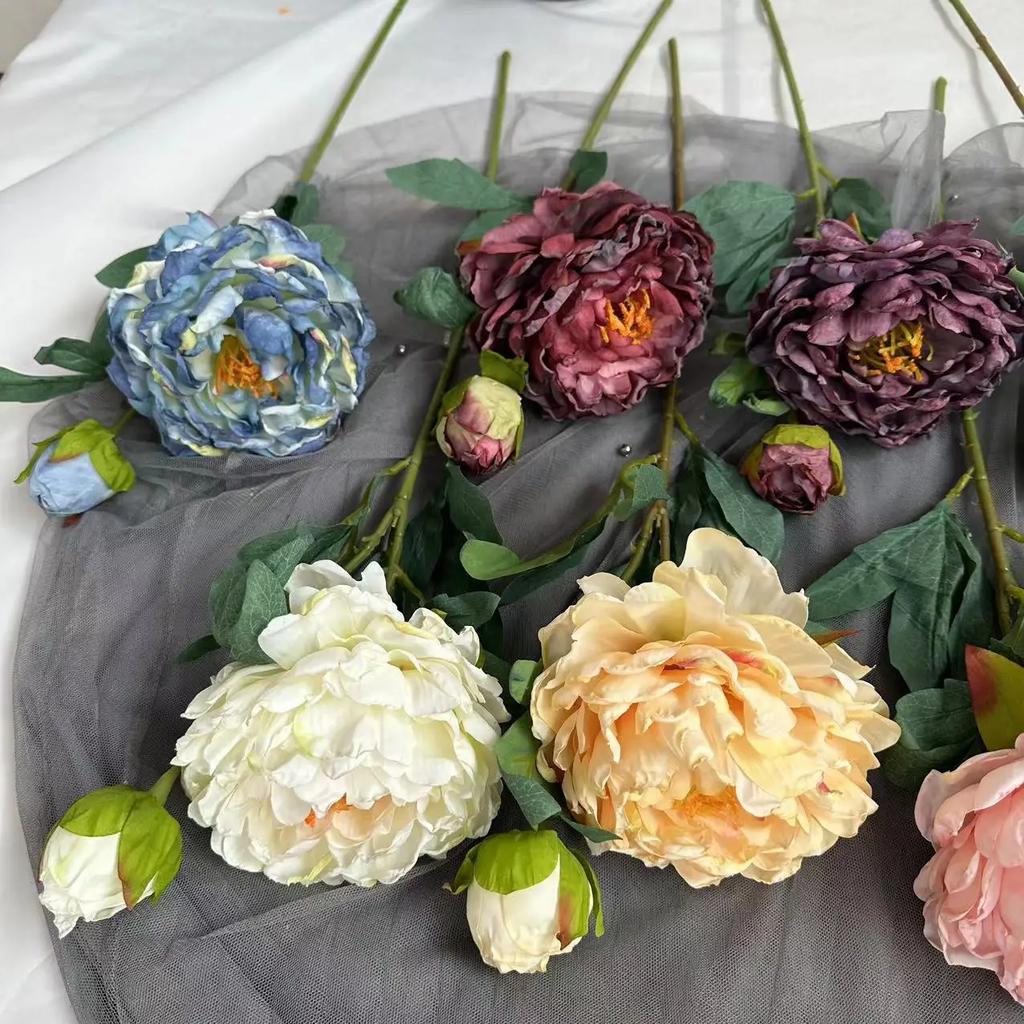 5Pcs/lot Retro Burnt Edges Peony Fake Flowers Home Decoration Accessories Wedding Bouquet Party Event Decor Party Floral Peonies