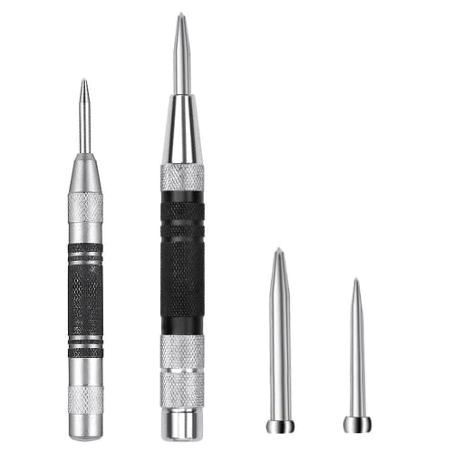 YAARUJEE Automatic Hole Punch, Set of 2, Center Punch, Large and Small, with Spare Needles, High-Speed ??Steel, Heavy-Duty, Spring-Loaded, Positioning