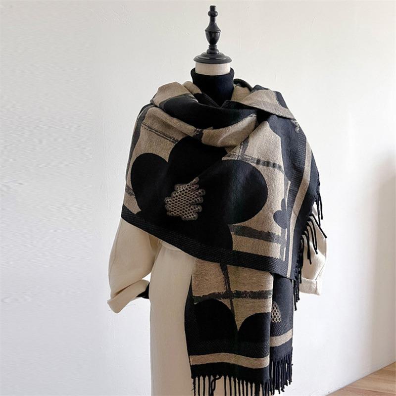 Plaid scarf women's winter versatile new imitation cashmere shawl thickened warm student couple scarf