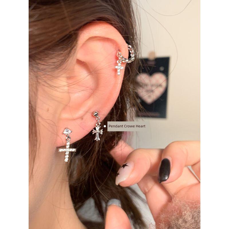 

Dudu Couple s Unique Stud Earrings Female Medical Titanium Steel Zircon Pendant Cross Medical Titanium Steel Single Pack