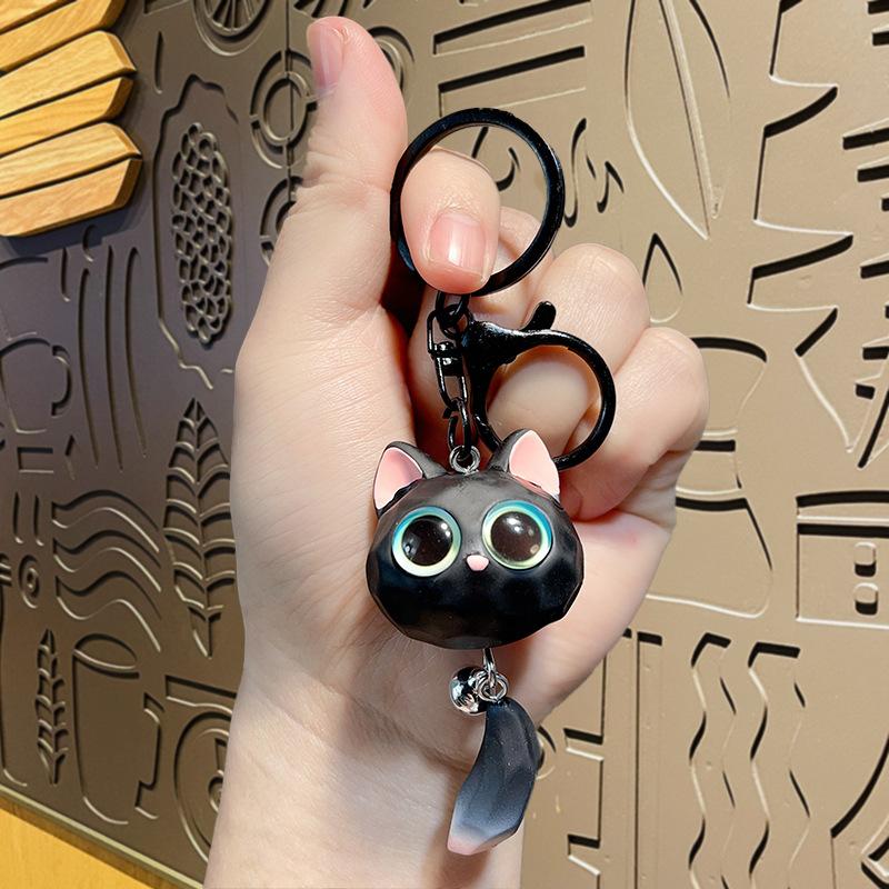 New Cute 3D Big Eyed Cat With Cat Head Keychains For Women Bag Pendant Car Key Chains Jewelry Gift Decoration Accessories Bag Charm