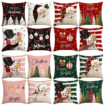 1/4pcs Santa Claus, Snowman, Patterned Printed Pillowcase, Sofa Cushion Cover, Christmas Decoration, (without Pillow Core)