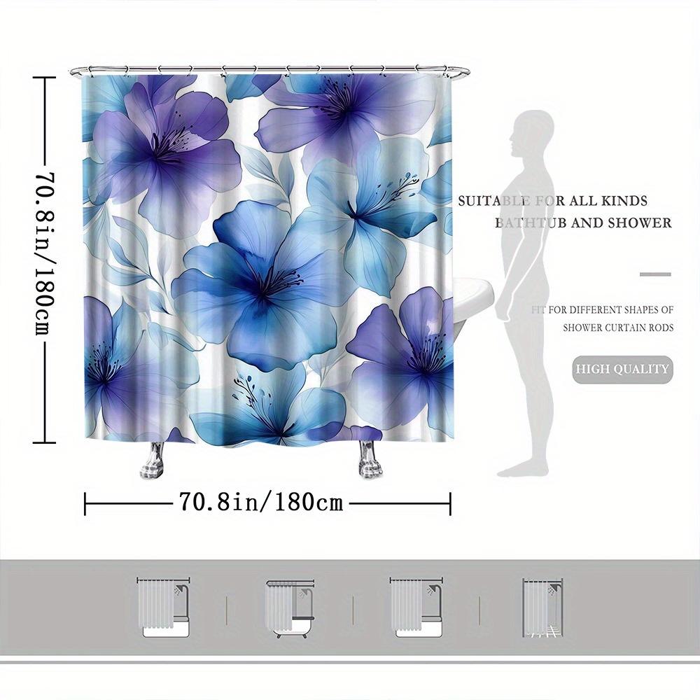 Watercolor Floral Shower Curtain – Purple & Blue Gradient Flowers, 70X70In, Fade-Resistant, Machine Washable, Includes Hooks