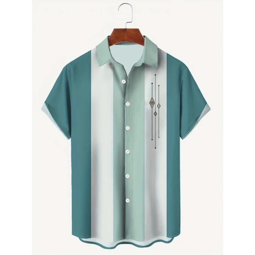 New Summer Outdoor Casual Men's Short-sleeved Shirt, Striped Printed Men's Shirt, Street Daily Fashion Men's Short-sleeved Shirt