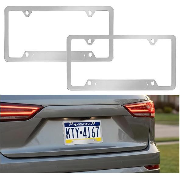 2PCS Carbon Fiber Car License Plate Frame, 6 * 12 Inches Aluminum Alloy Automotive License Tag Holder, Vehicle Front Rear Plate Cover Holder Bracket