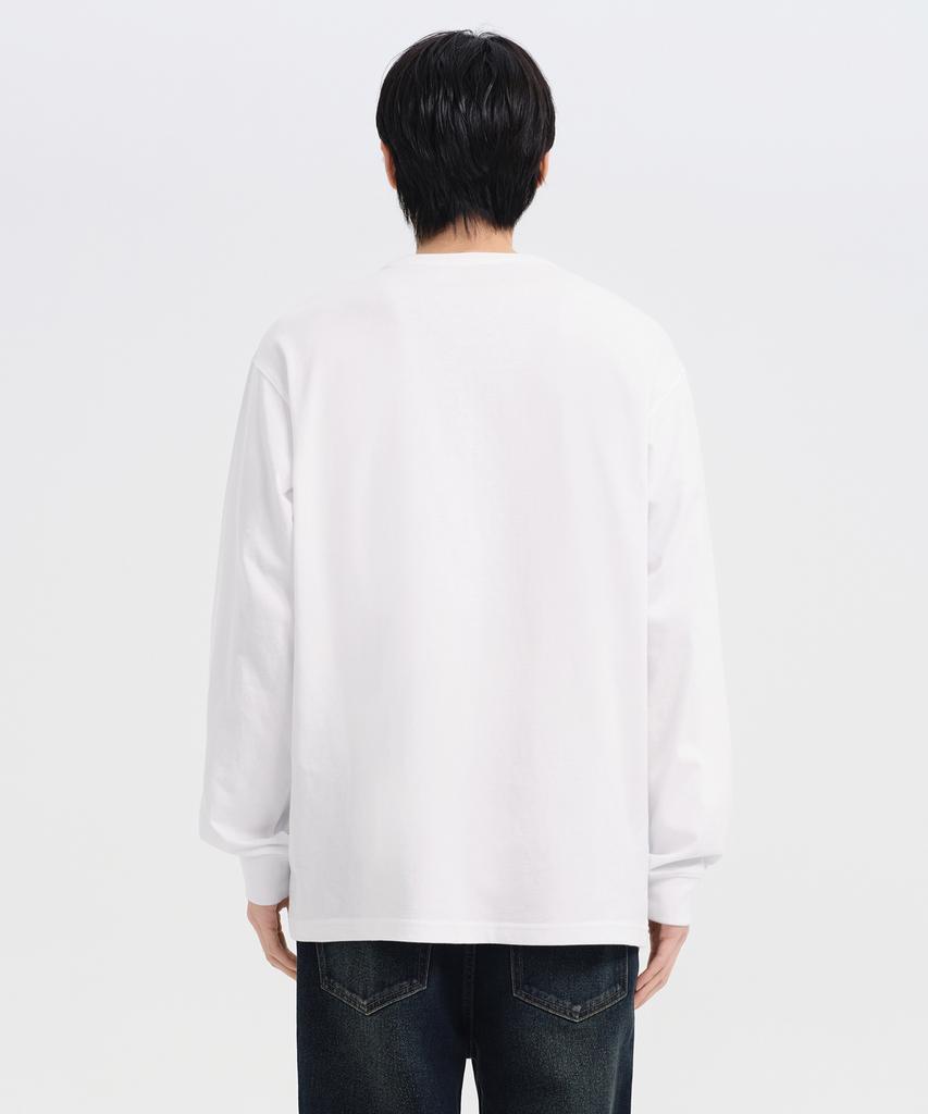 MUSINSA STANDARD Rib Cuff Henley Neck Long Sleeve T-Shirt [White]