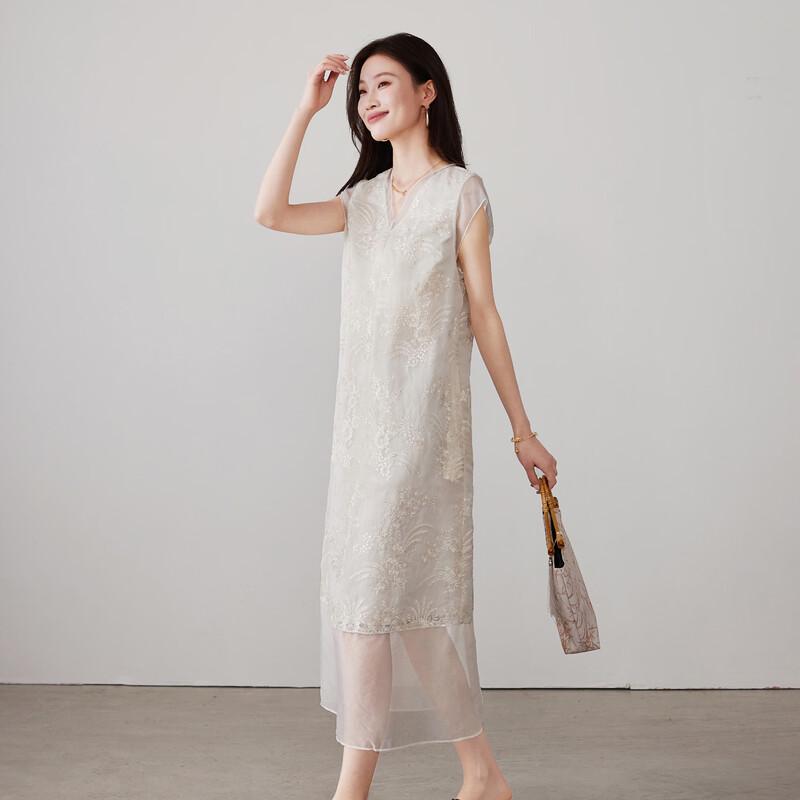 SOFSIL Relaxed V-neck Embroidered Midi Dress M