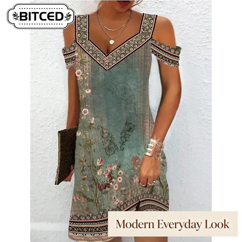 BITCED Fashion Summer Spring V-Neck Short Sleeve Casual Dresses