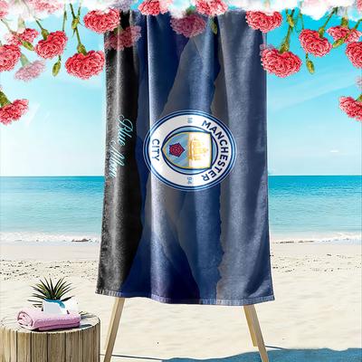 Giant Beach Towel with Manchester City Blue Moon Badge, Quick Dry Microfiber, Soft Absorbent, for Soccer Fan Gift