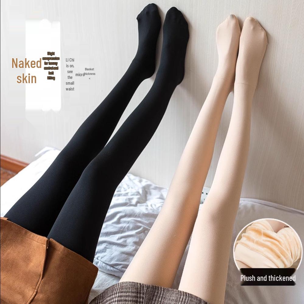 Women's Fleece-Lined Nude-Feel Leggings: Warm, Thick, Cotton, Flesh-Colored Stockings for Autumn & Winter