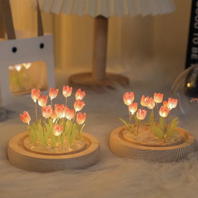 Handmade DIY Material Package Lights Creative Desktop Tulip Fragrance Surround Light Decoration Gift for Girls Home Decor Flower