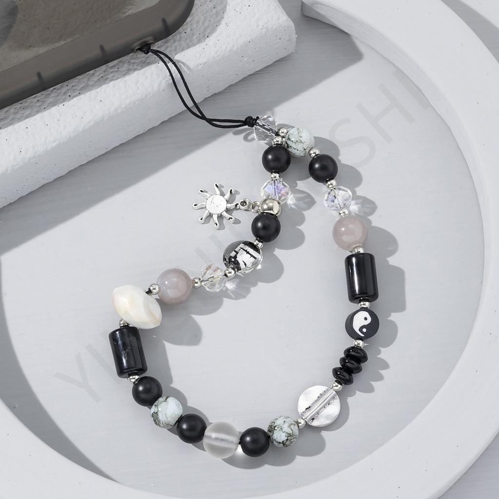 ins black multi-element acrylic beaded lanyard universal mobile phone case accessories mobile phone chain anti-lost spot