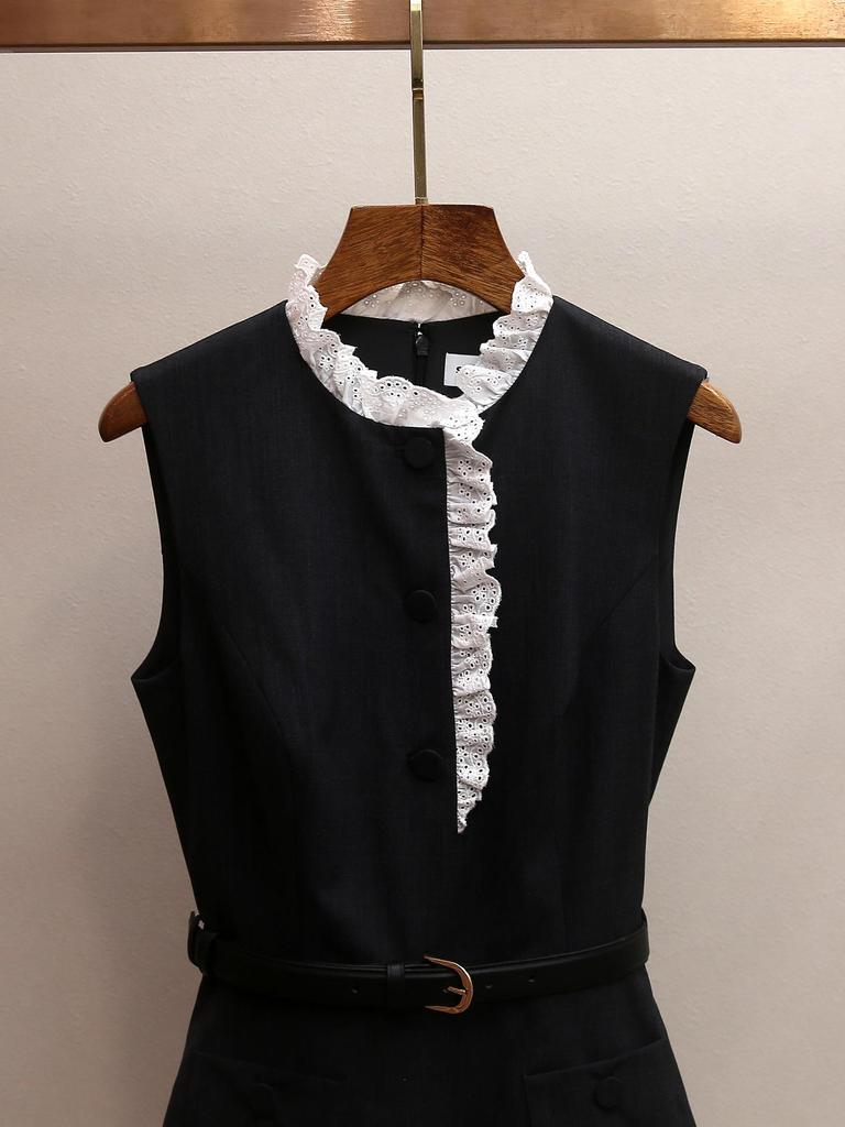 French Elegant Patchwork Lace Trim Sleeveless Vest Dress - New Spring Style for Women