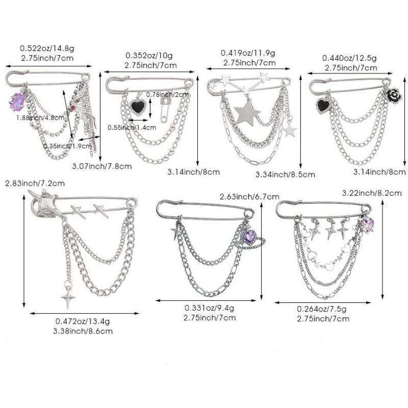 Punk Tassel Brooch Love Butterfly Chain Paper Clip Multi Element Retro Pants Chain Cool Hip-Hop Gothic Brooches Accessories