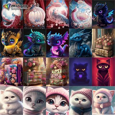 Diamond Painting Full Drill Beautiful Peacock Animal Round Diamond Painting Handmade Dragon Cat Diy Diamond Mosaic Painting Home Decoration