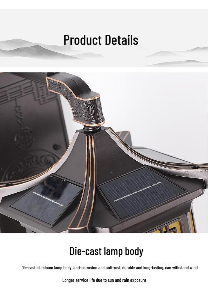 New Solar Wall Lamp - All-Aluminum Chinese Style for Villa, Courtyard, Gate, Pillar & Fence