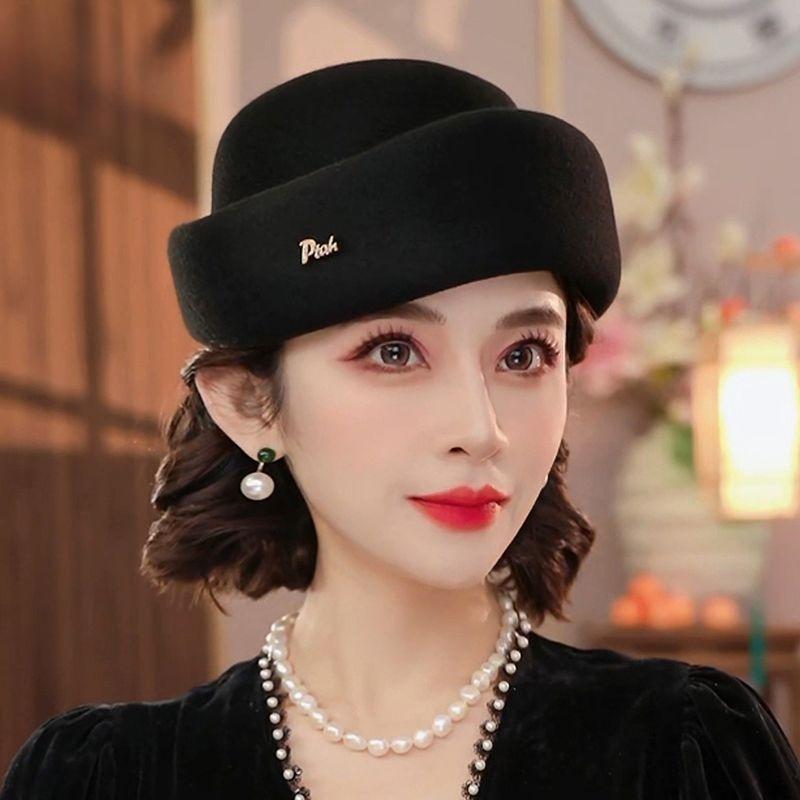 Women's Hat  Autumn Winter British Small Hat Women's Retro Beret Wool Hat