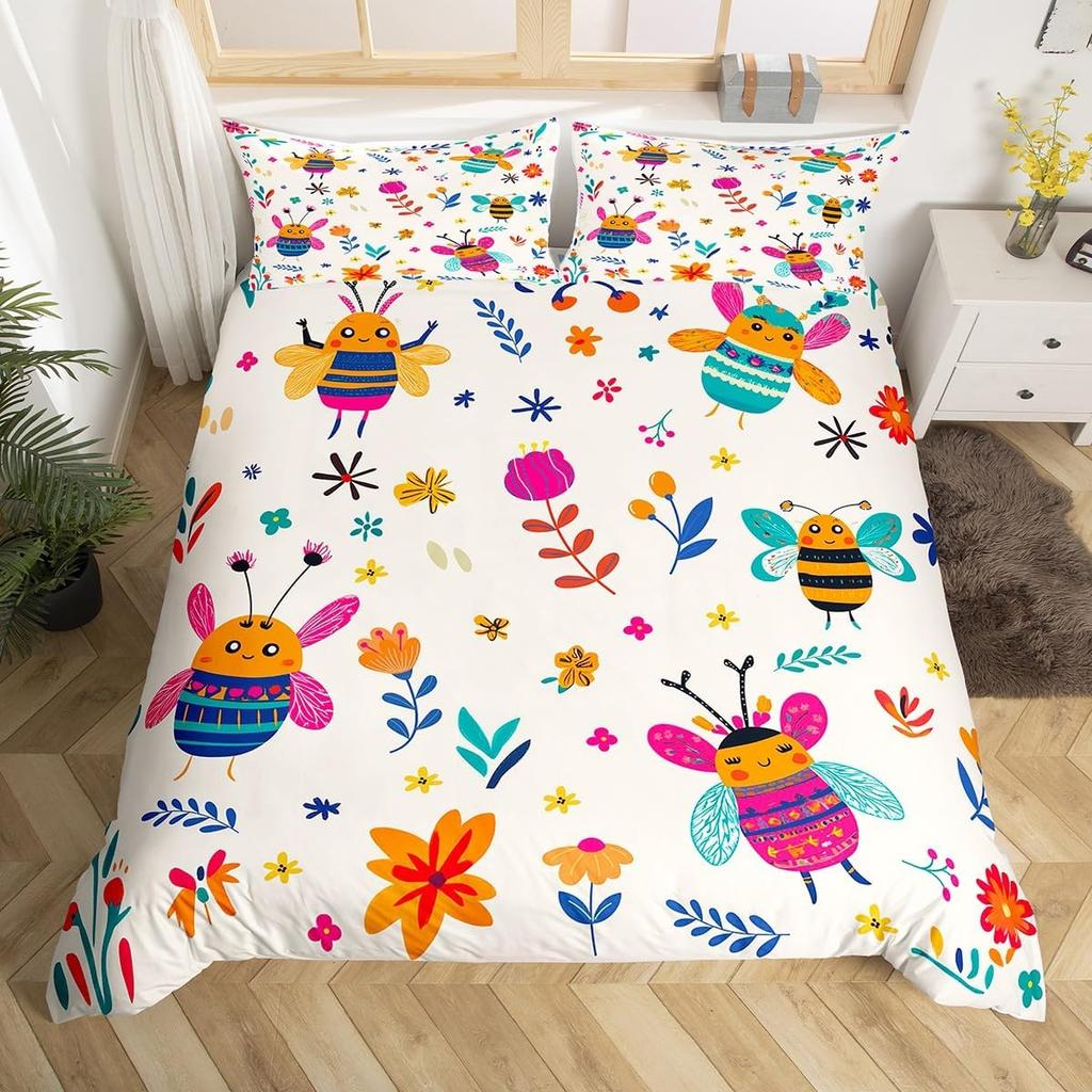 Lieblicher Igel Bettbezug Twin King Hippie Ausgefallen Blume Bettwäsche Set für Kinder Jungen Mädchen Lustiger Tribal Igel Bettdeckenbezug