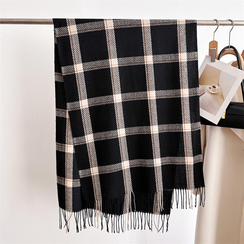 Unisex Korean Plaid Thick Winter Scarf with Tassels - Imitation Cashmere Shawl