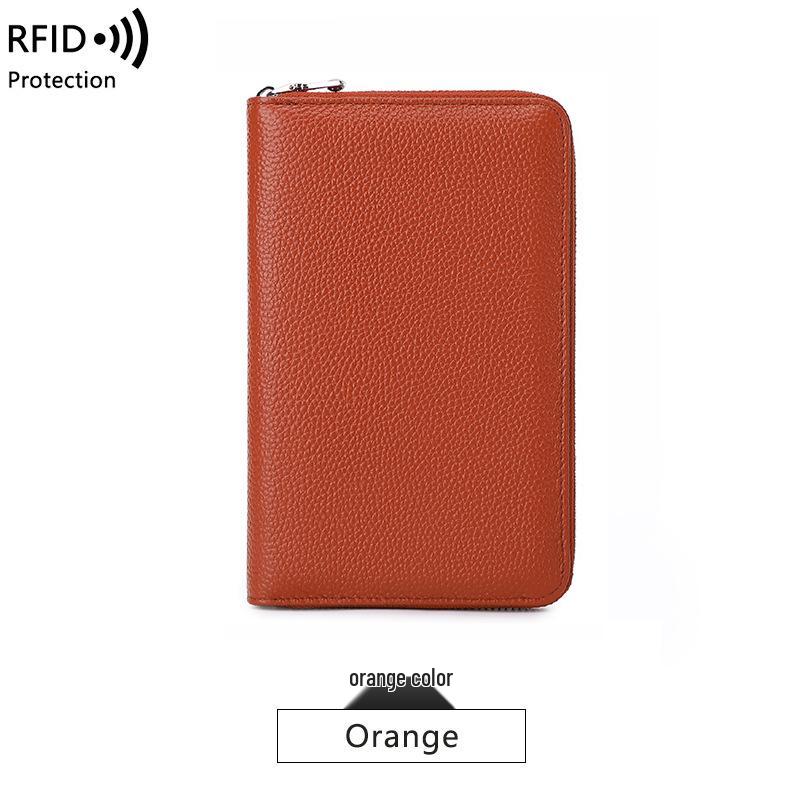 RFID Anti-Magnetic Women's Genuine Leather Long Wallet with Zipper and Large Capacity