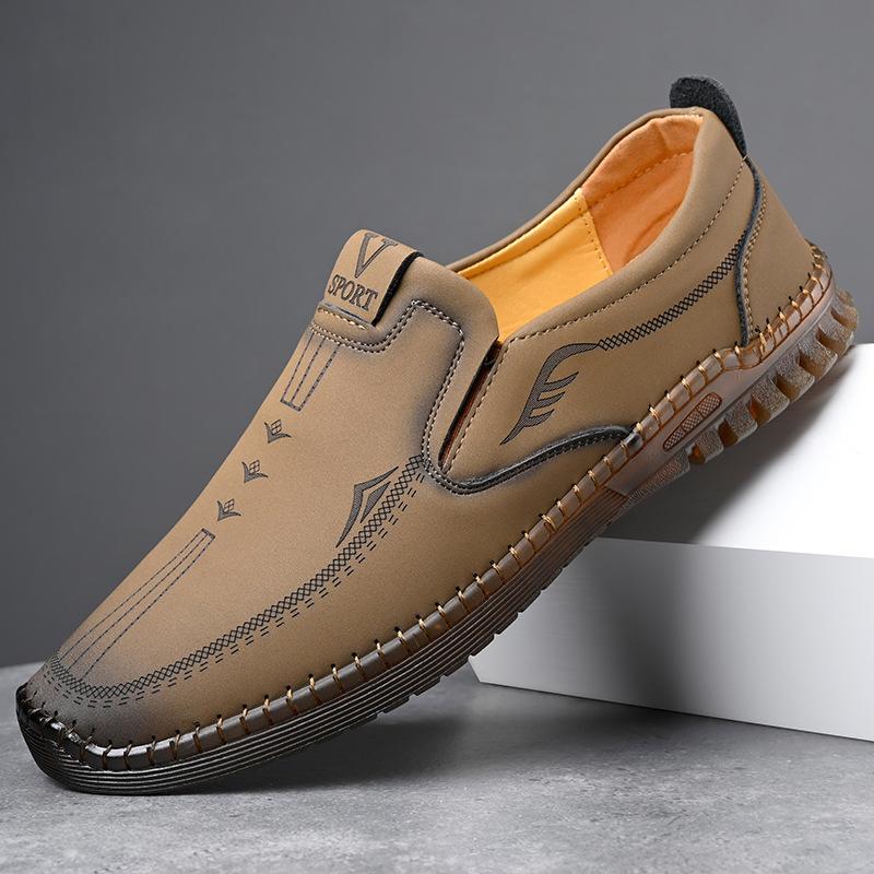 Fashion Spring Autumn New Men's Shoes Soft Leather and Soles Flat with Line Casual Designer Shoes Male Middle-aged Old Man Dad Loafers