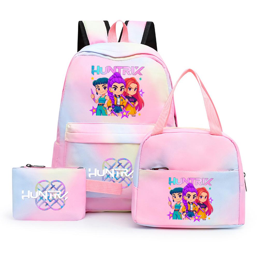 3-teiliges/Set Cartoon K-Pop bedruckter Rucksack mit Federmäppchen und Lunchtasche für Teenager Mädchen Jungen Schulranzen Kindergeschenk Große Kapazität Wasserdicht Reisetasche