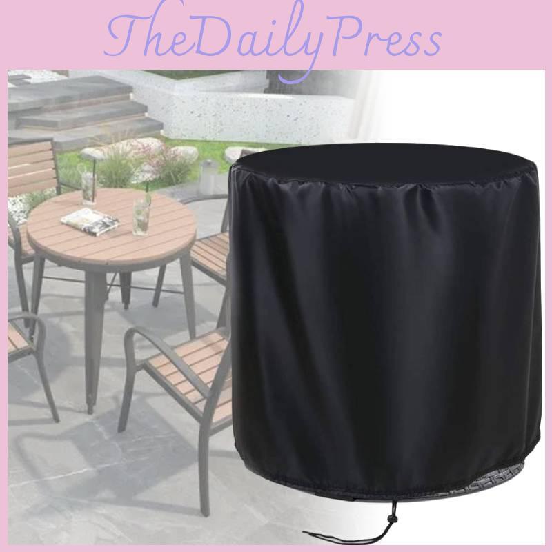 Durable Black Oxford Round Table Cover For Outdoor Patio Rain Dust Wind Protection