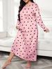 2025 European Plus Size Long Sleeve Butterfly Heart Leopard Print Nightgown