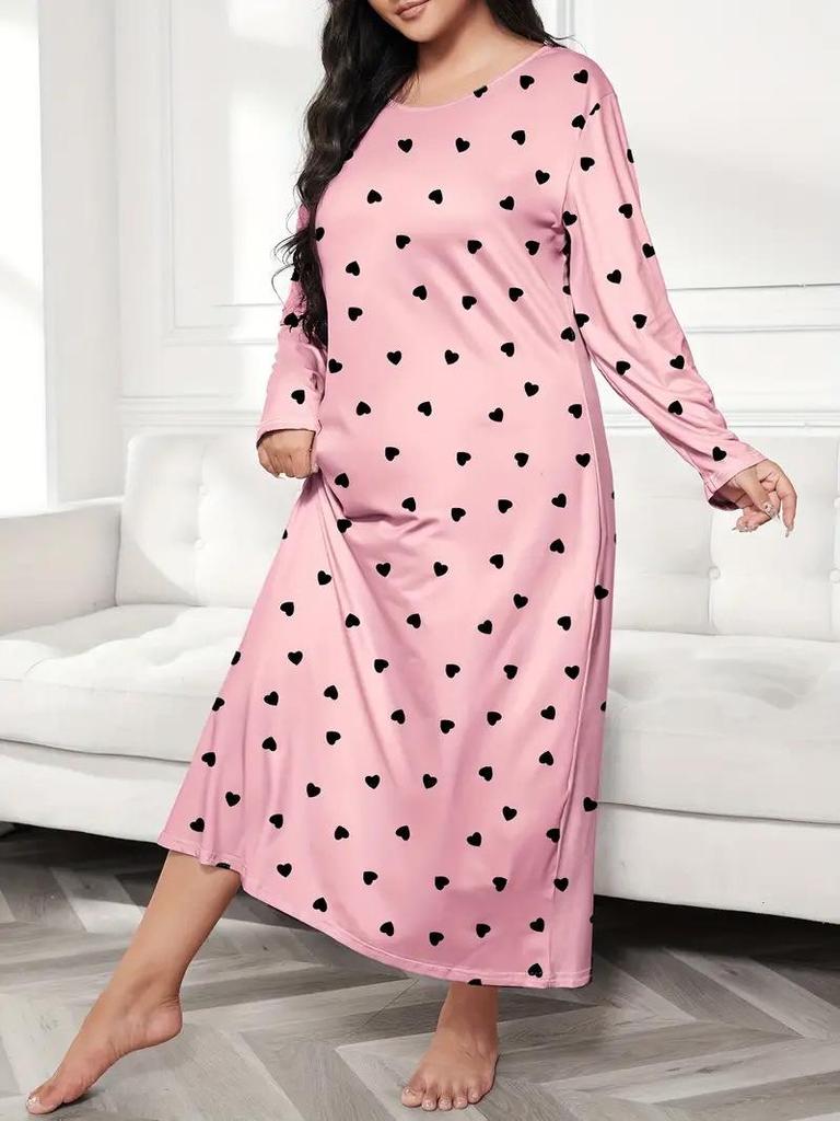 2025 European Plus Size Long Sleeve Butterfly Heart Leopard Print Nightgown